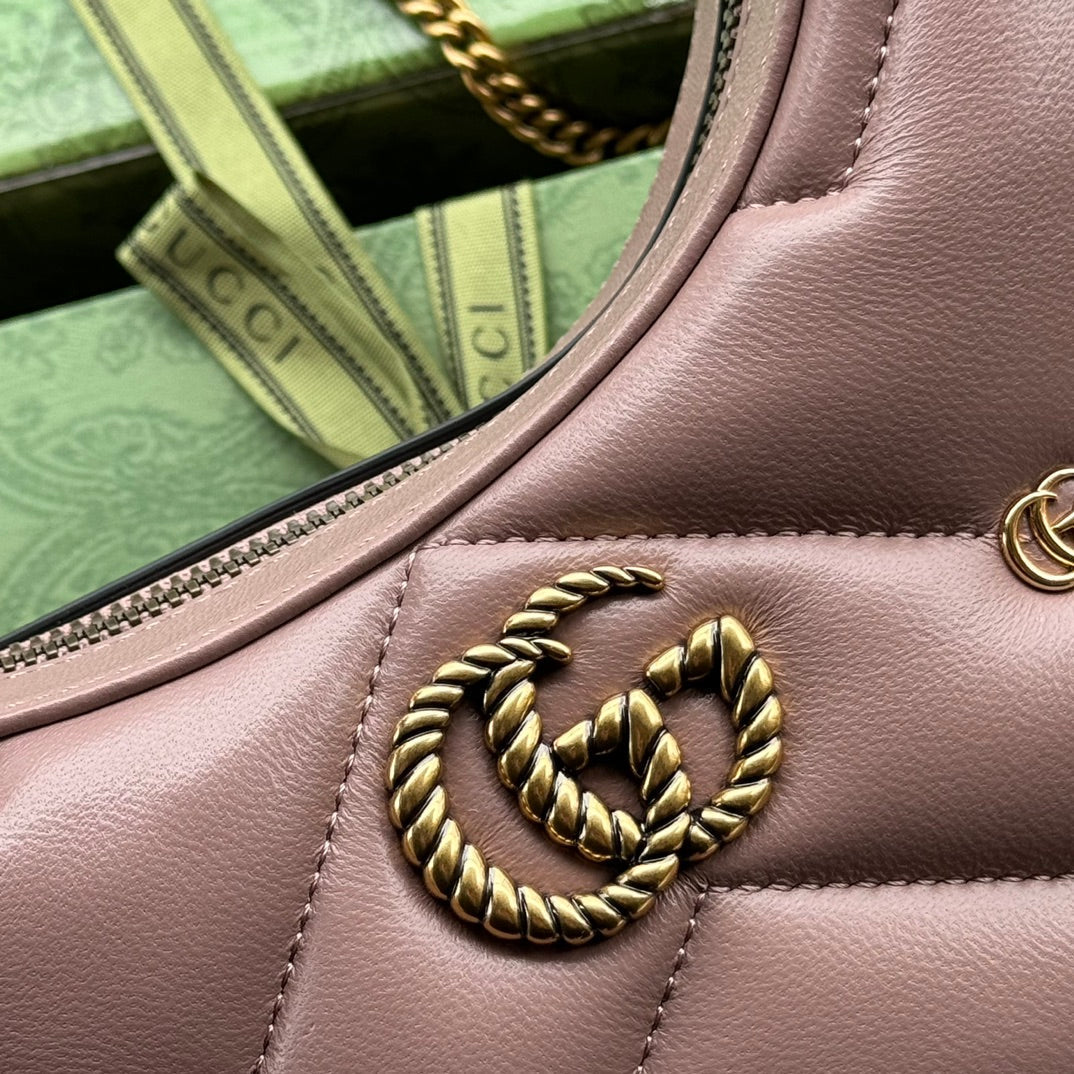 gg marmont half-moon shaped 21cm nude calfskin gold hardware