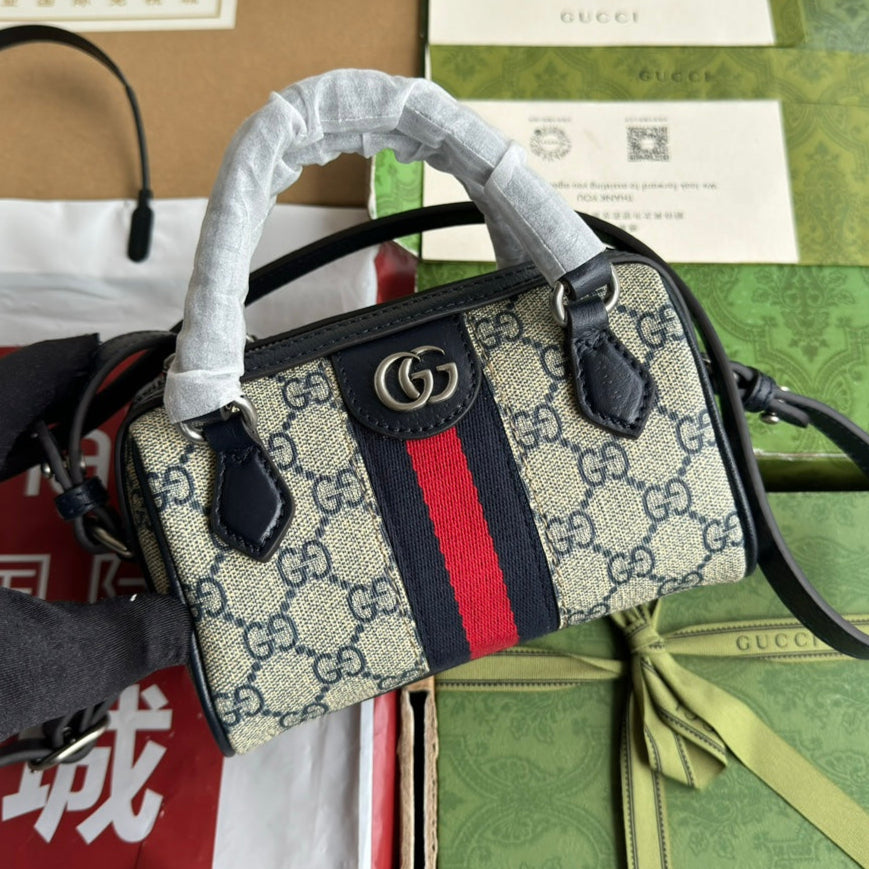 Gucci Ophidia 16.5 Bag Black Ebony Canvas Leather 240092