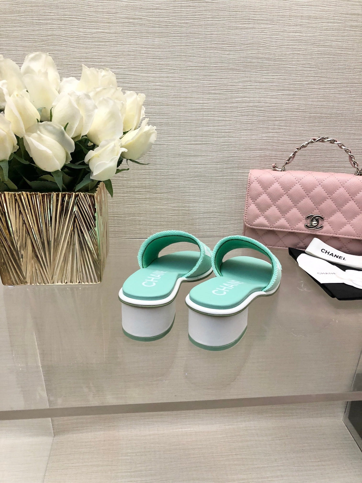 CC 25C Mid Heel Mule Turquoise Fabric Material 212957