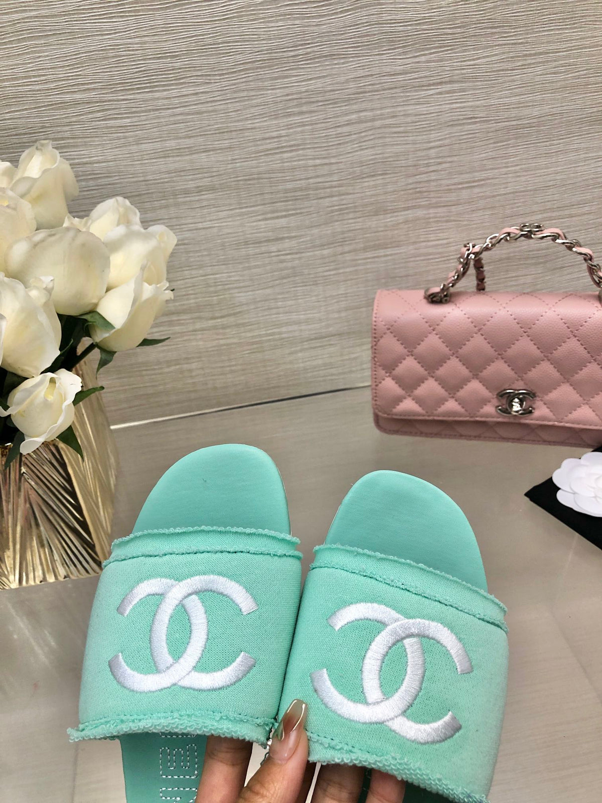 CC 25C Slippers Turquoise Fabric Material 212963