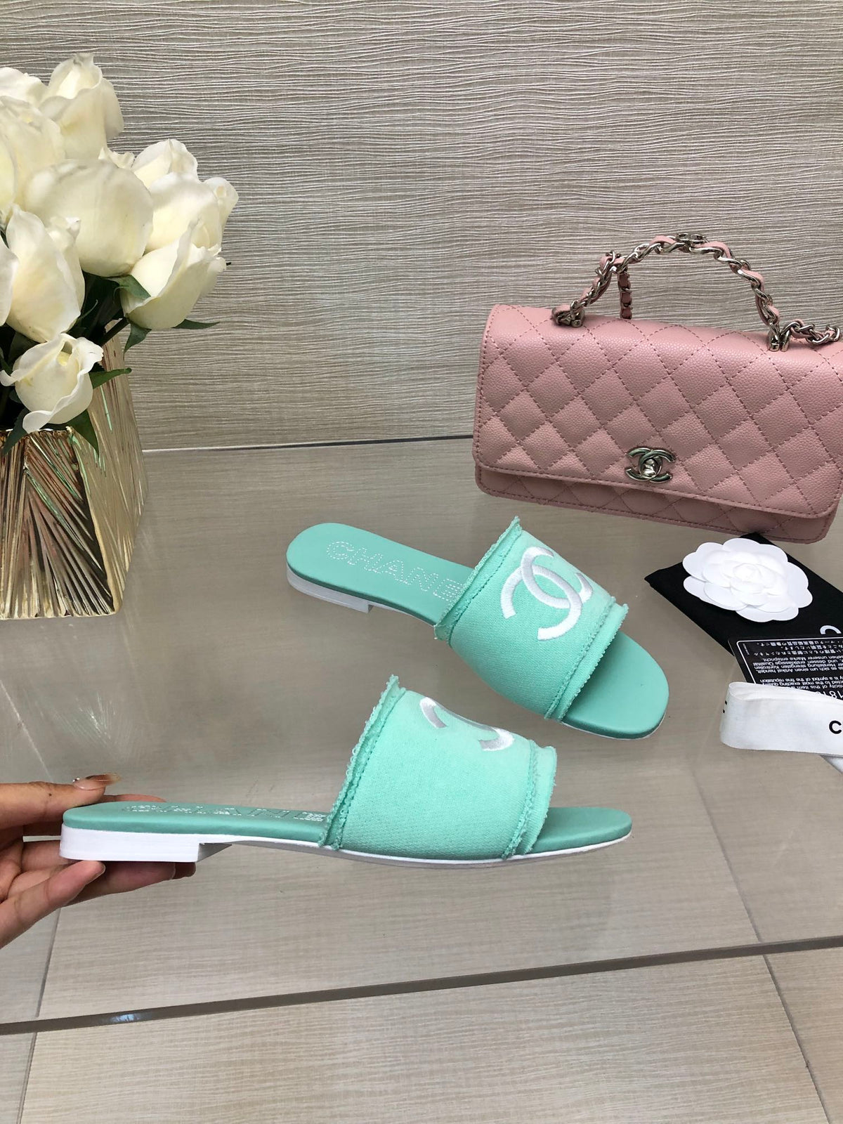 CC 25C Slippers Turquoise Fabric Material 212963