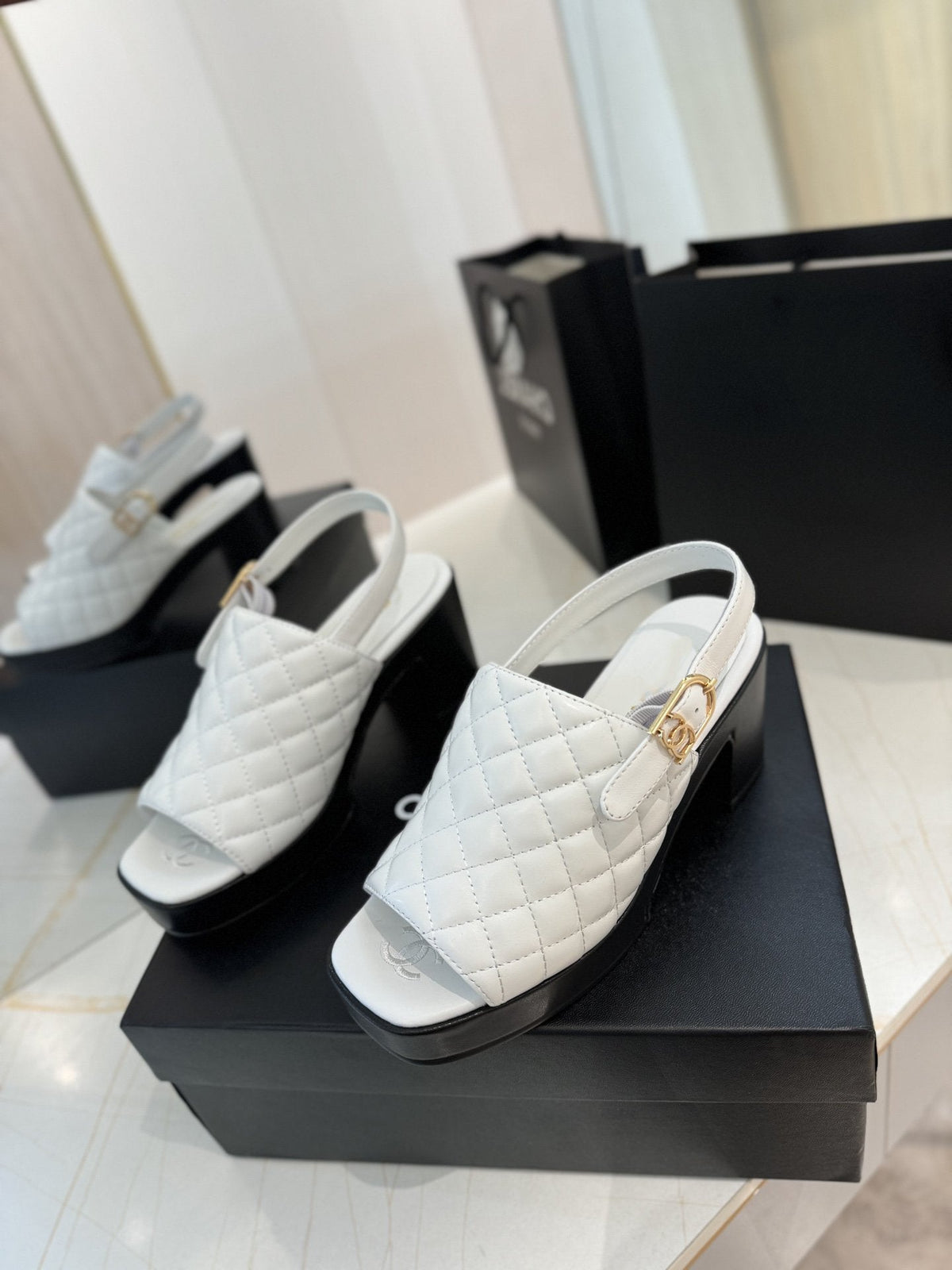 high heel 100 slingback sandal white black quilted calfskin