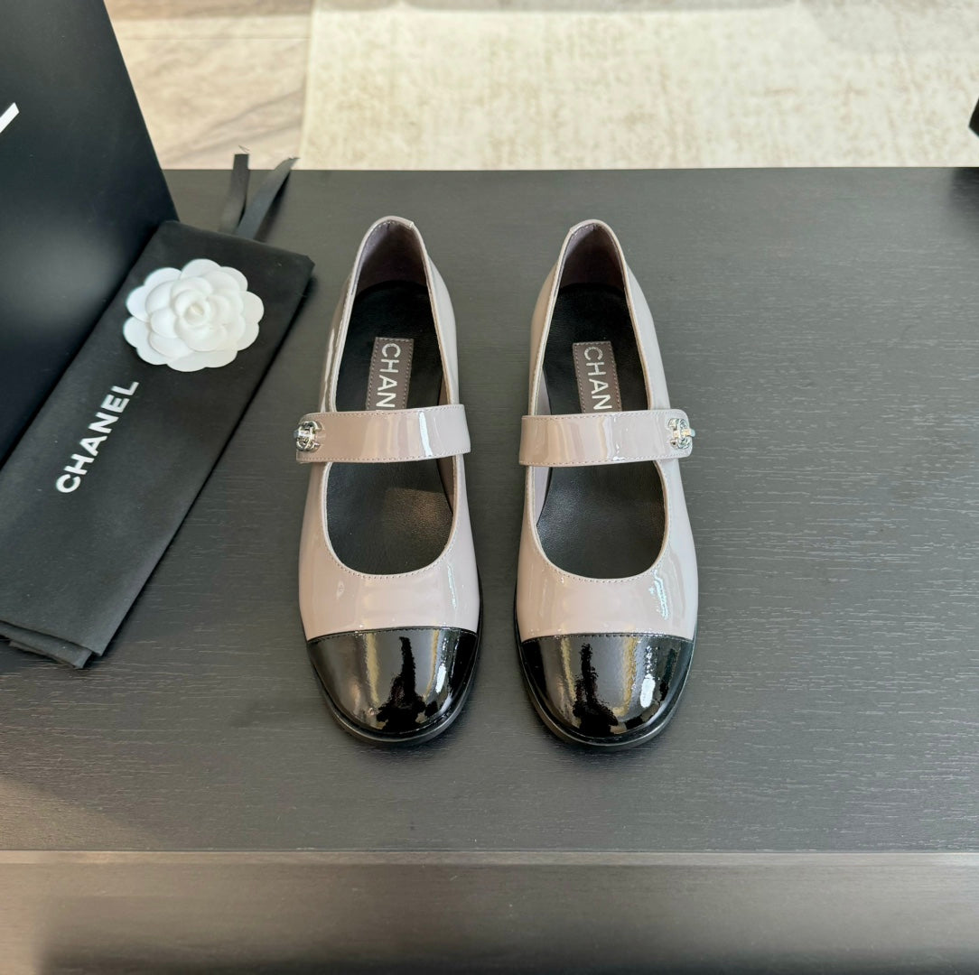 mary jane flat Gray patent calfskin