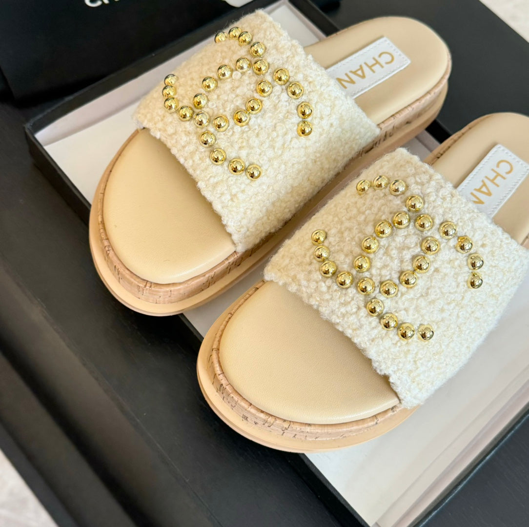 CC 25C Slippers Cream Satin Fabric 212978