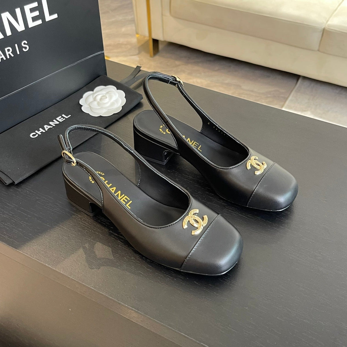 cc slingback 50 all black calfskin