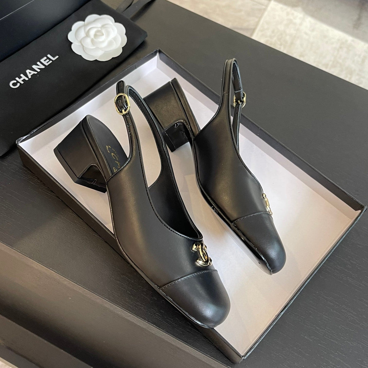 cc slingback 50 all black calfskin