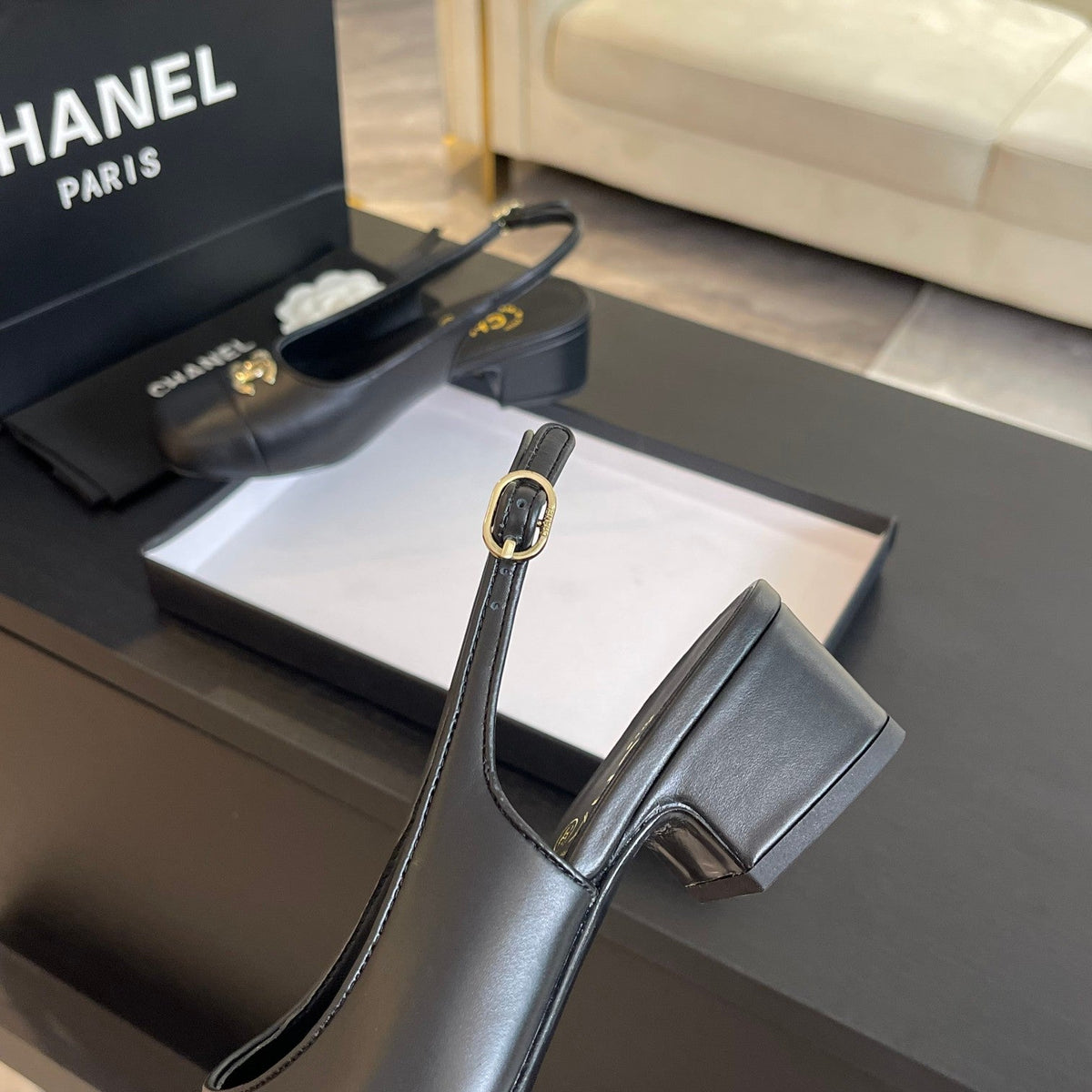 cc slingback 50 all black calfskin