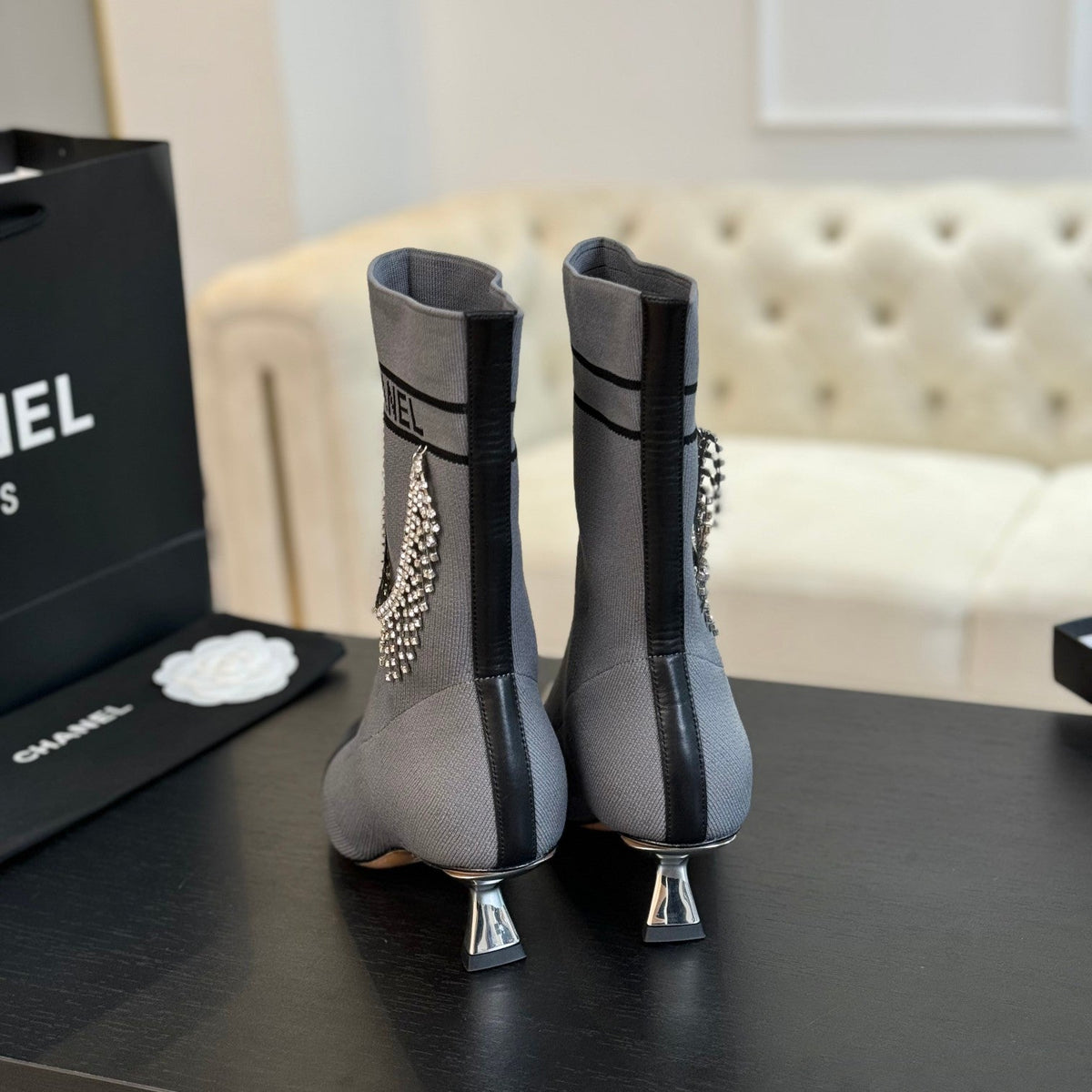 CC Ankle Boots Grey Wool And Lambskin