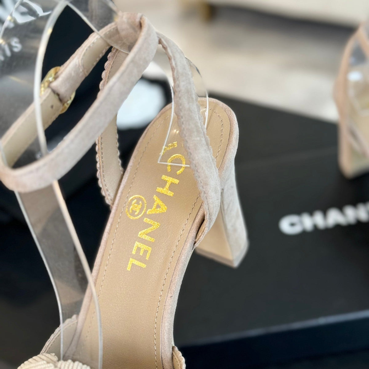 sandal flower high heel 80 beige suede