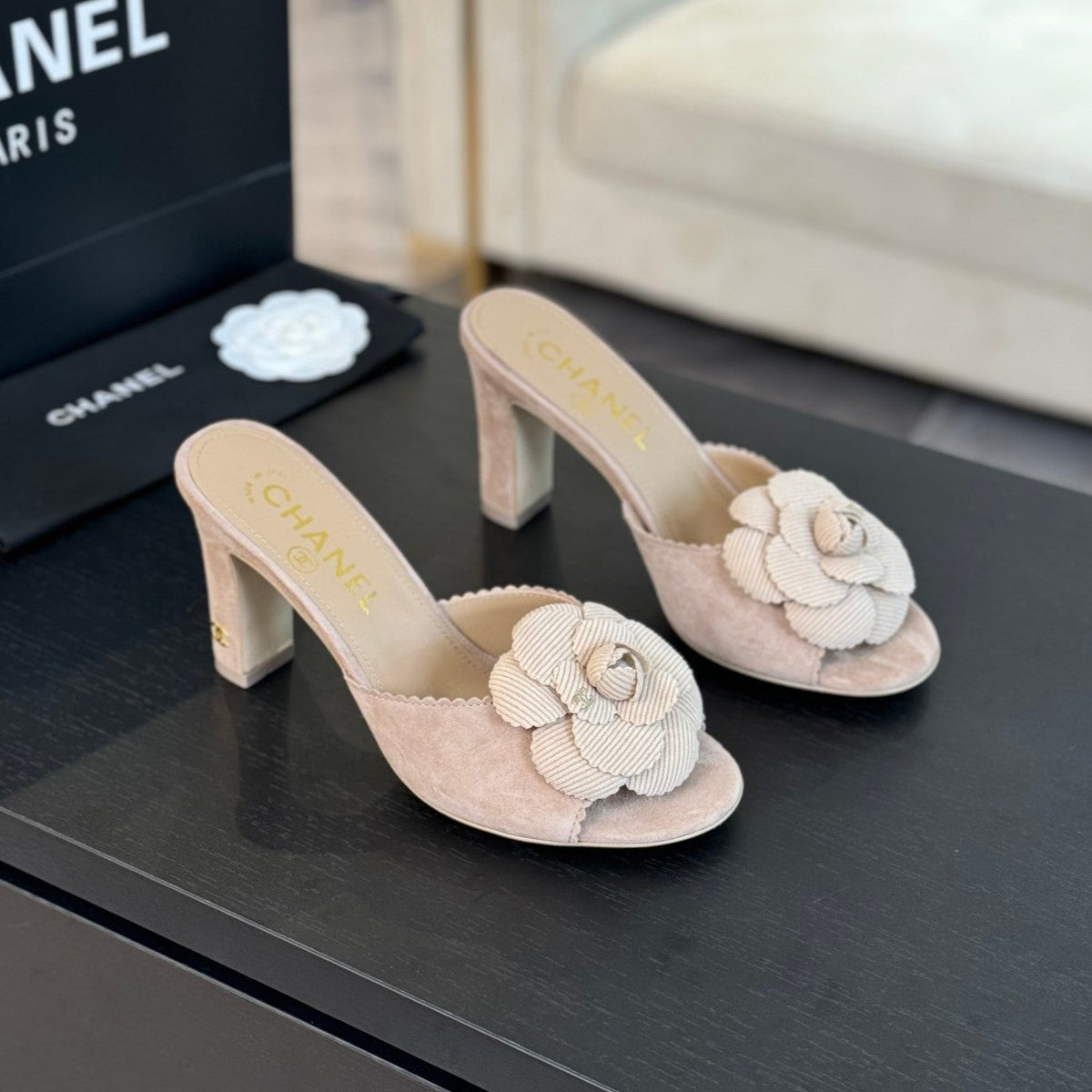 CC Mules 80mm Beige Suede