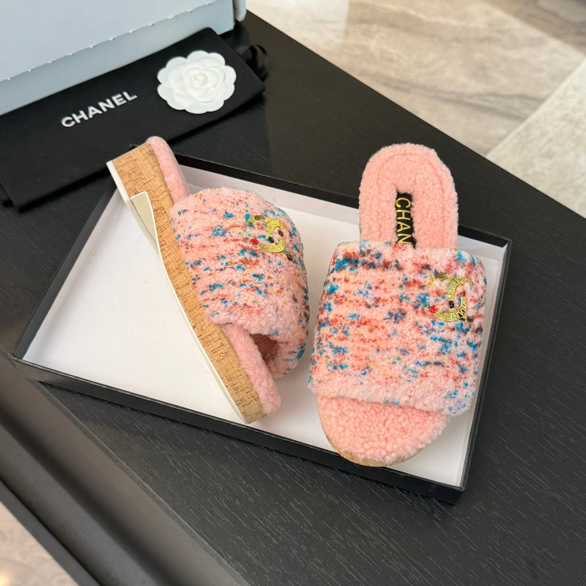 CC Slippers Pink Mix Blue Red Fleece Wool
