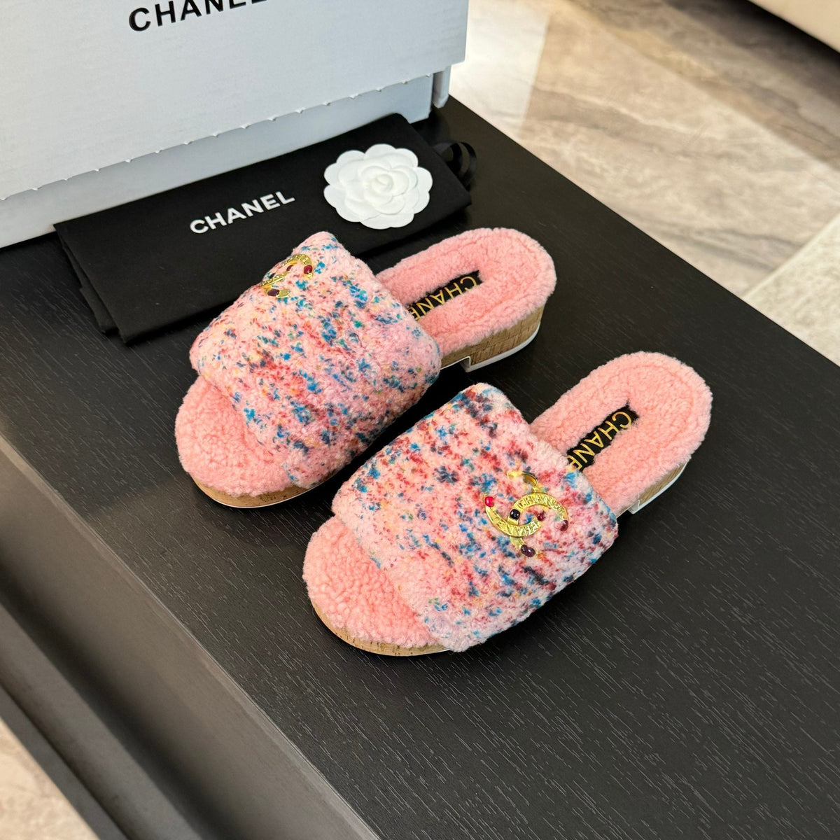 CC Slippers Pink Mix Blue Red Fleece Wool