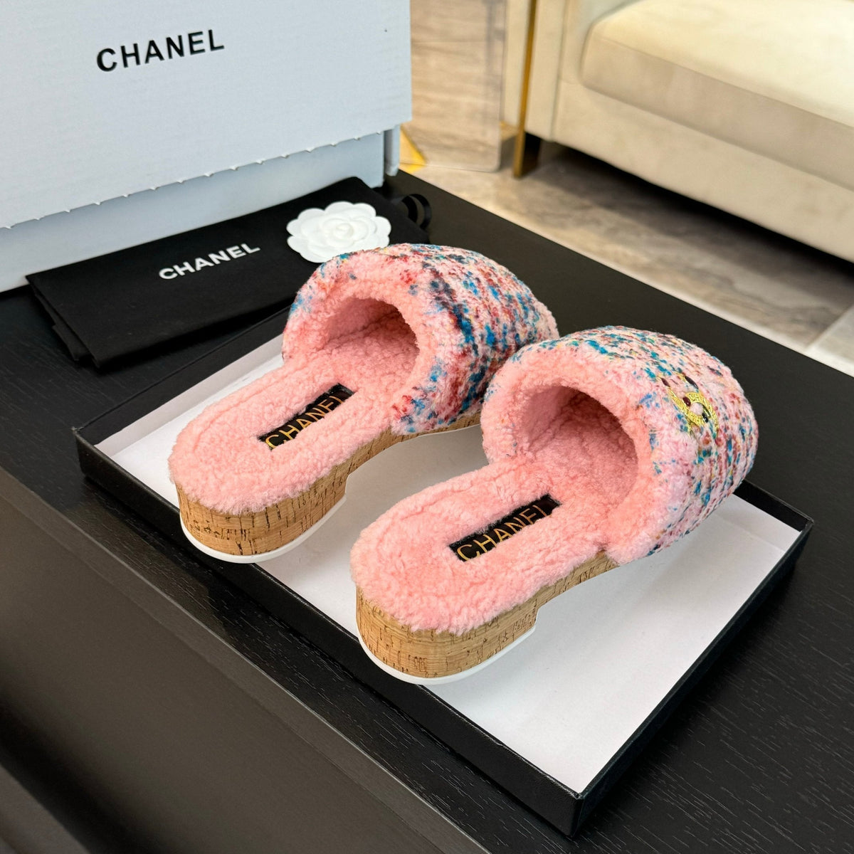 CC Slippers Pink Mix Blue Red Fleece Wool
