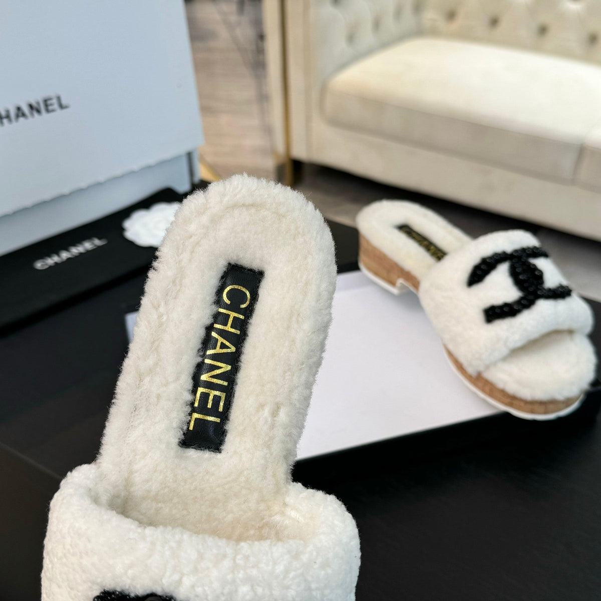 CC Slippers White Wool