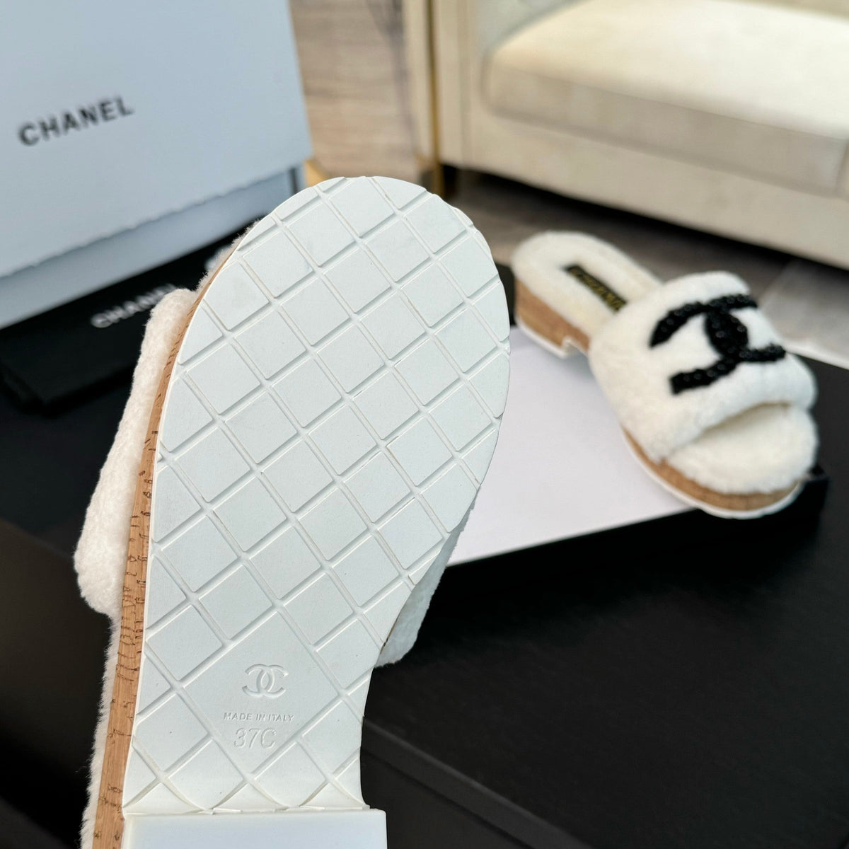 CC Slippers White Wool