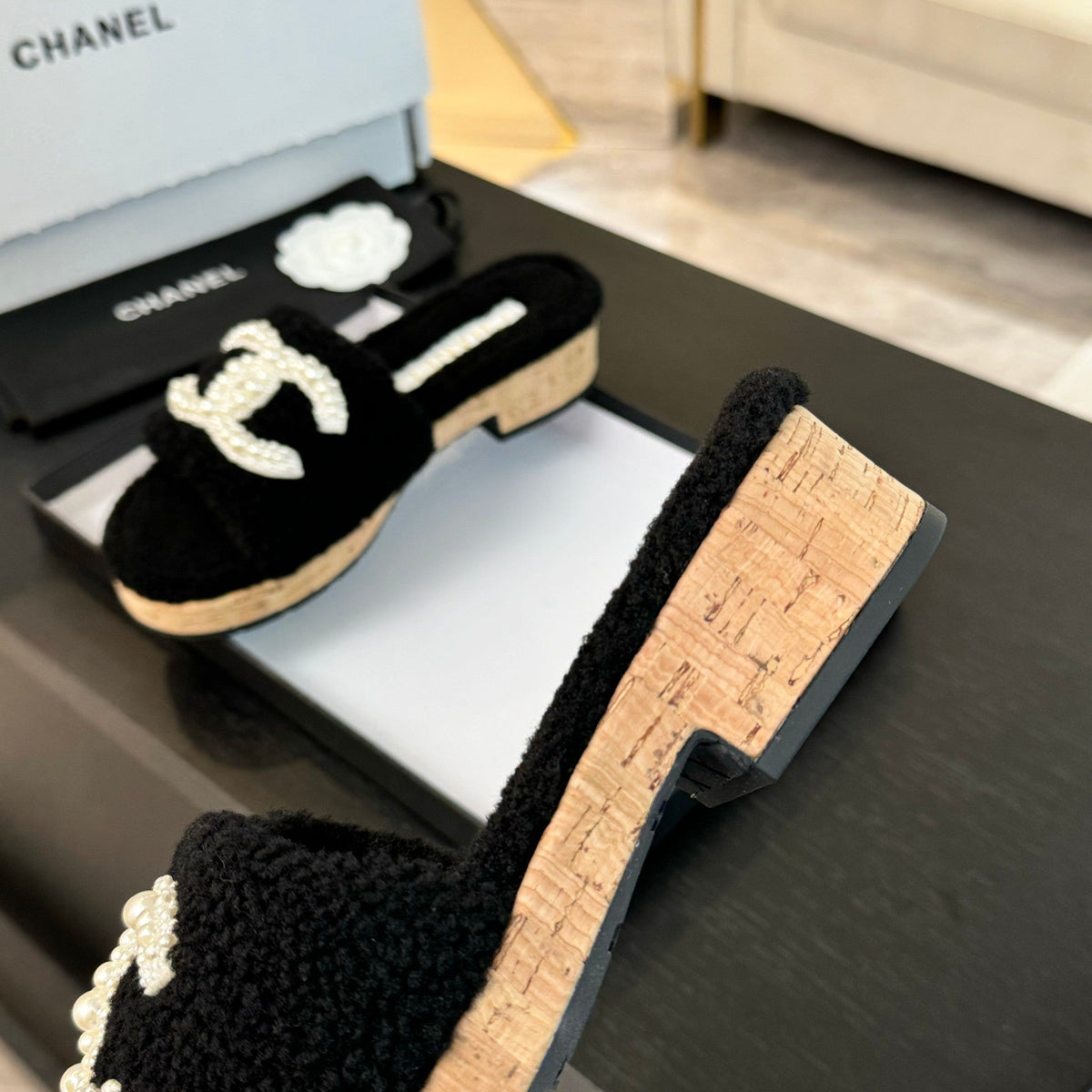 CC Slippers Black Wool