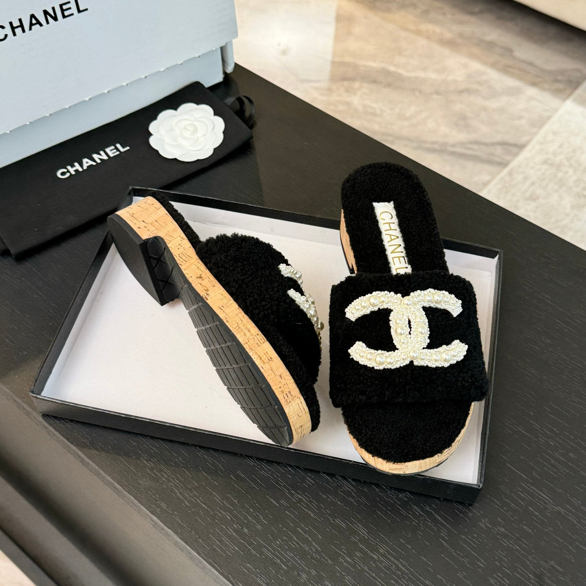 CC Slippers Black Wool
