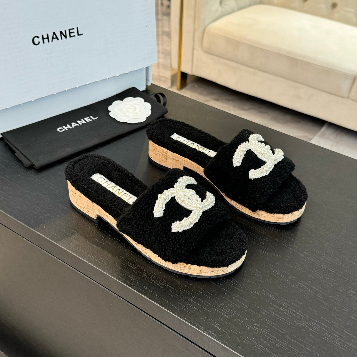 CC Slippers Black Wool