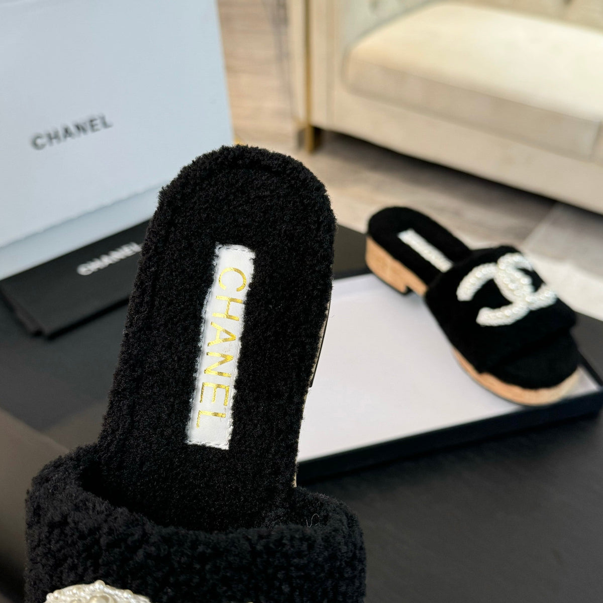 CC Slippers Black Wool