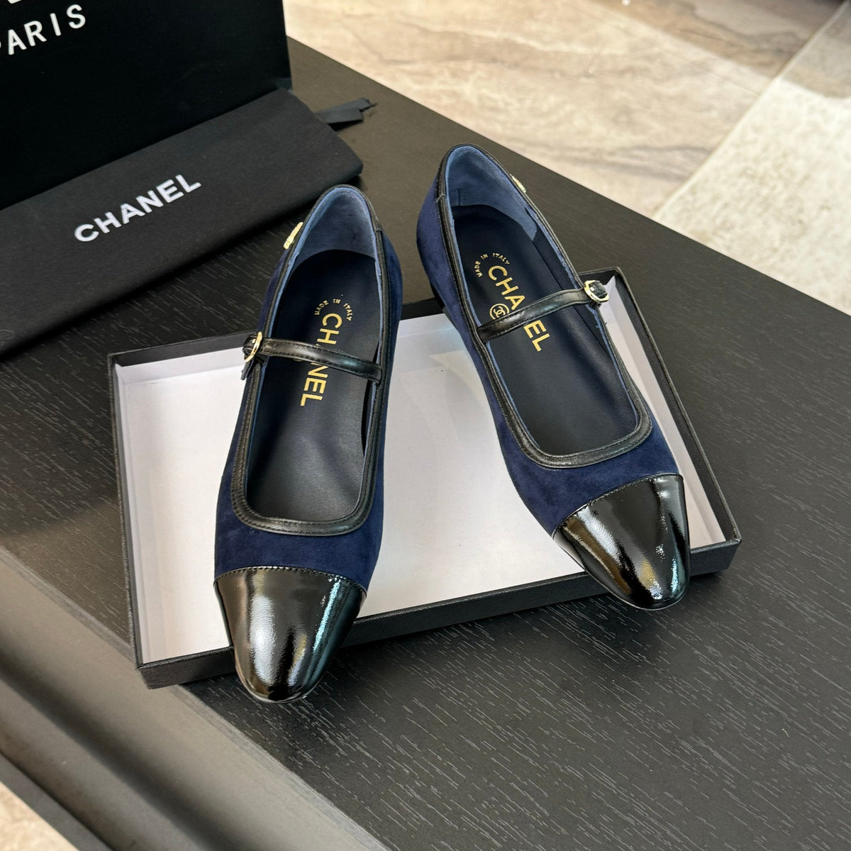 CC Mary Jane Black Dark Blue Suede