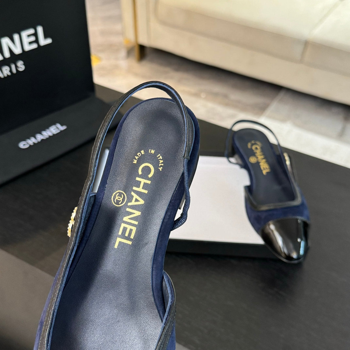 CC Slingback Black Drak Blue Suede