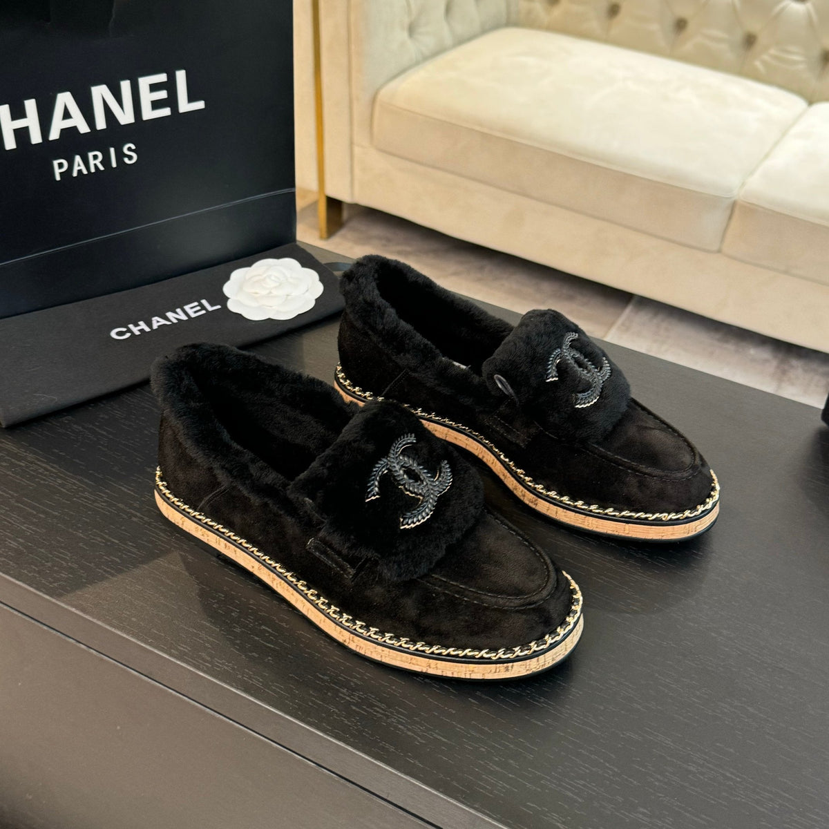 CC Moccasins Black Suede And Fleece