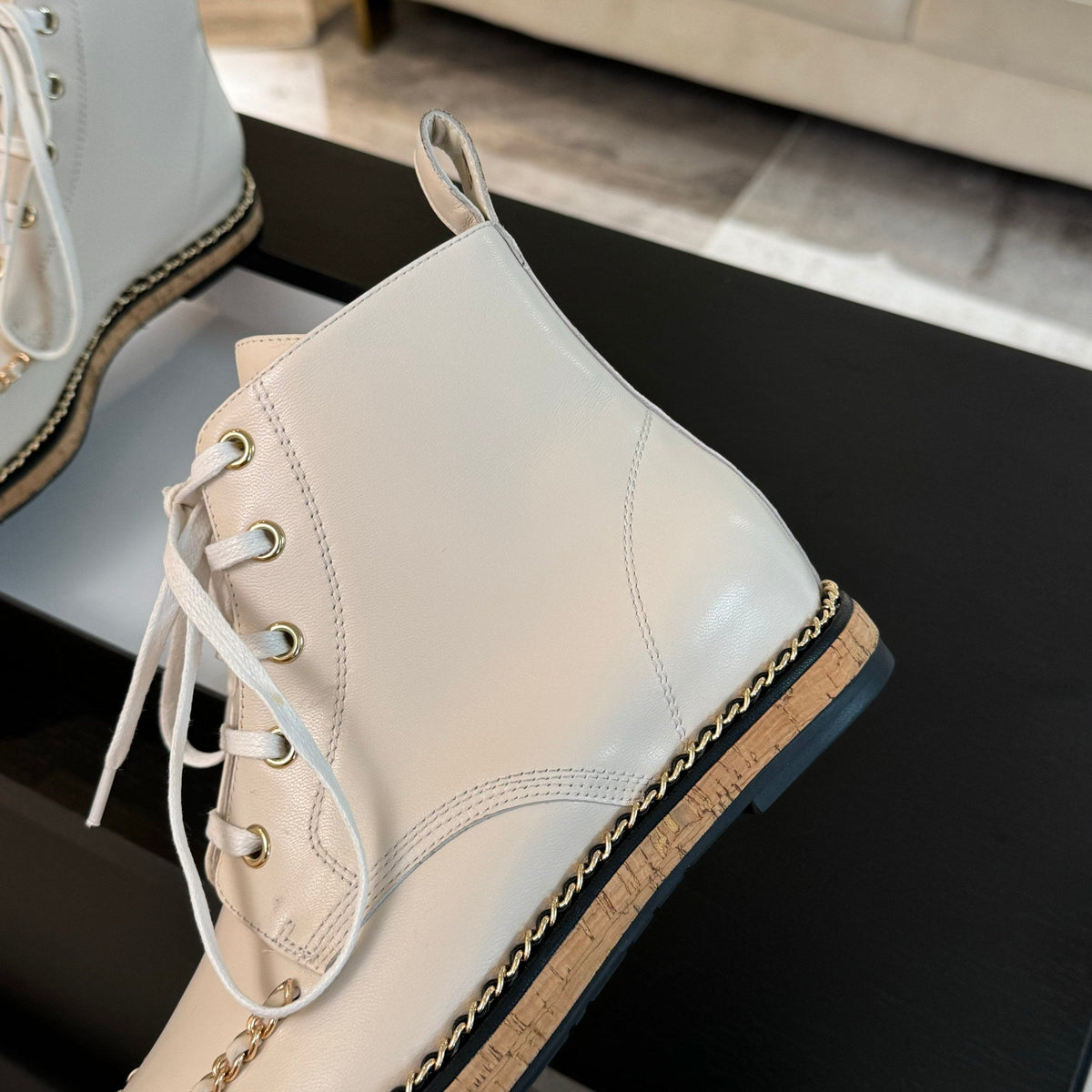 CC Ankle Boots White With Chain Calfskin
