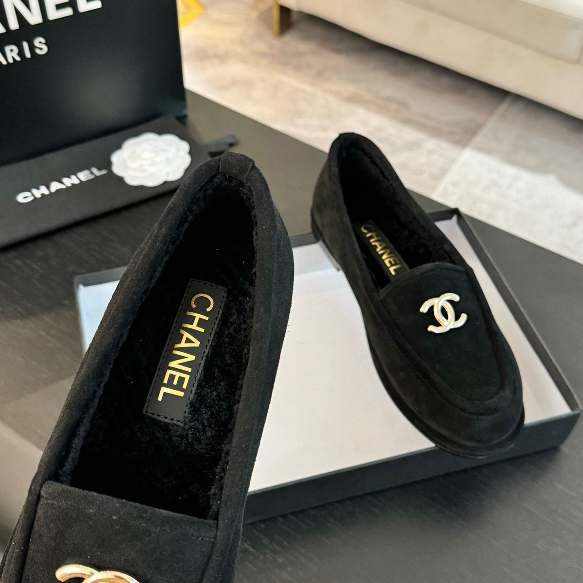 CC Moccasins Black Suede And Wool