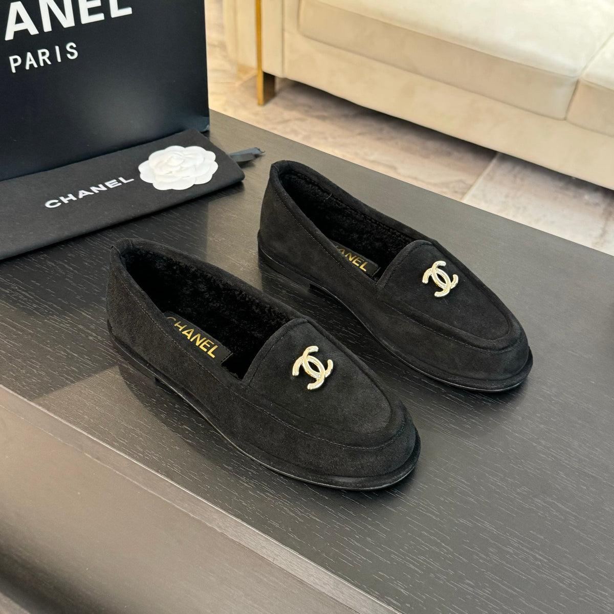 CC Moccasins Black Suede And Wool