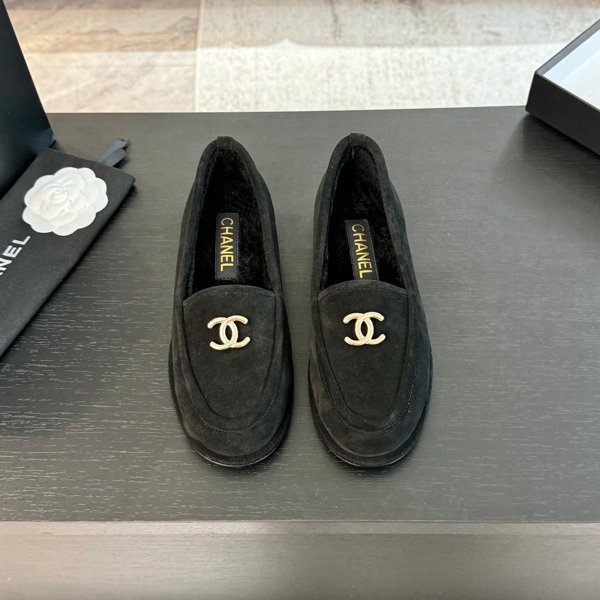 CC Moccasins Black Suede And Wool