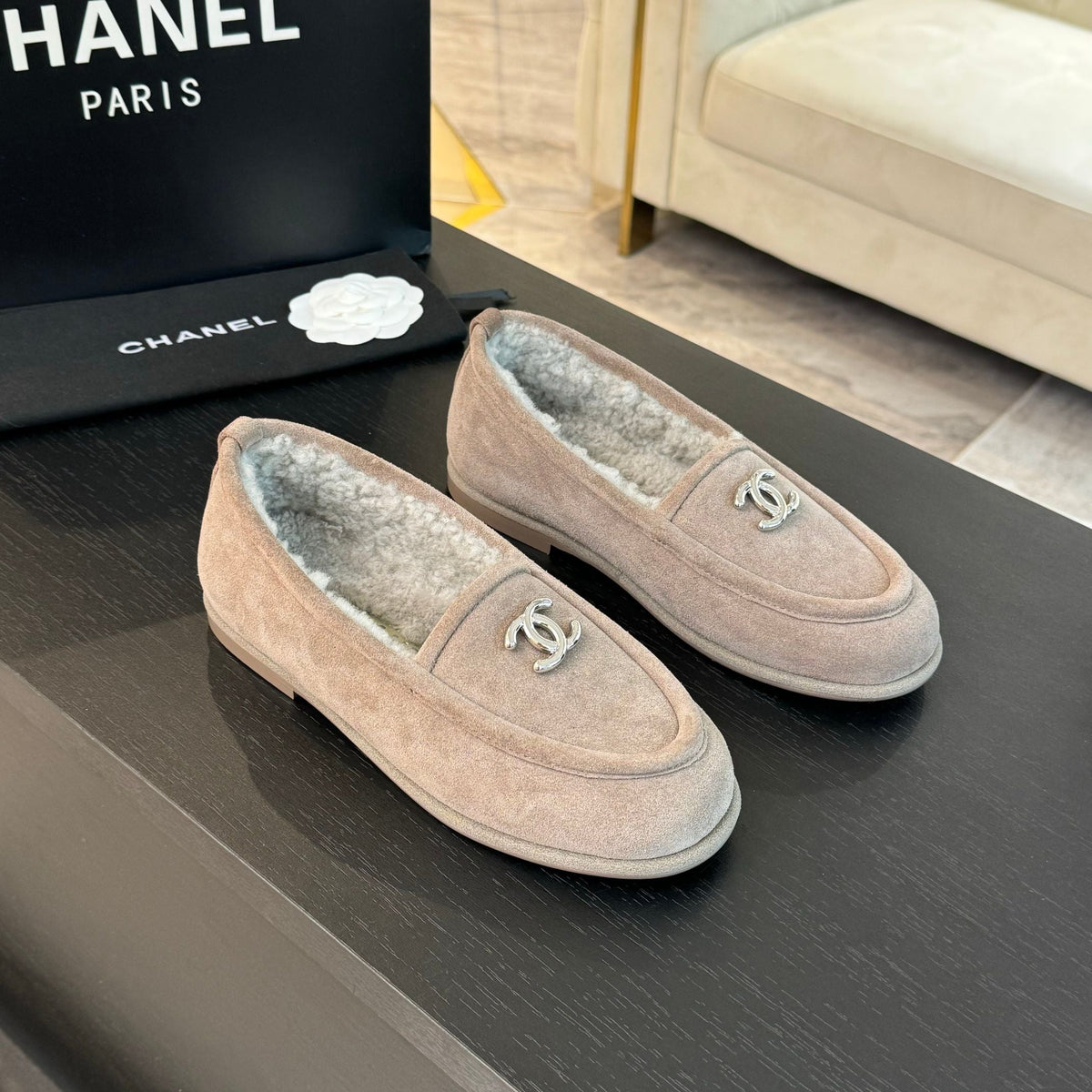 CC Moccasins Grey Suede And Wool