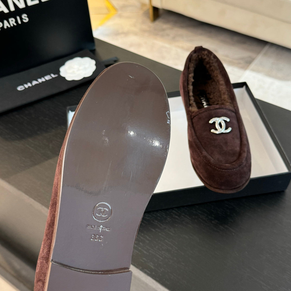 CC Moccasins Earth Brown Suede And Wool