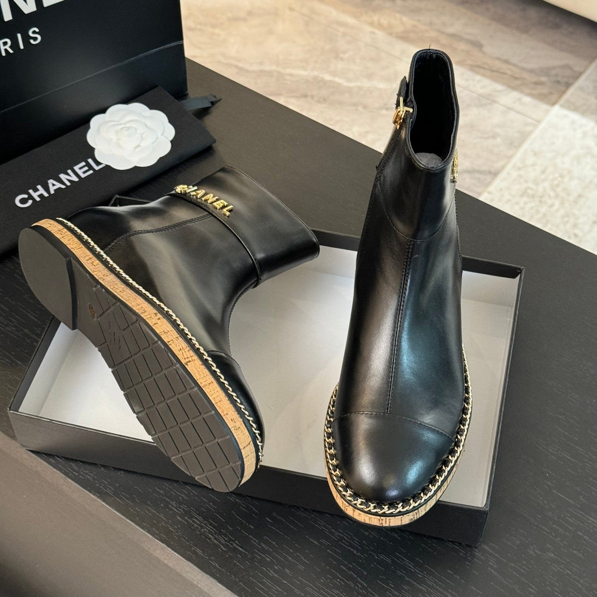 CC Ankle Boots 20mm Black Chain Calfskin