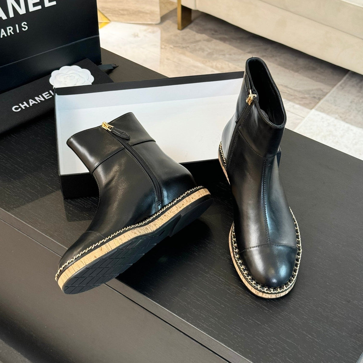 CC Ankle Boots 20mm Black Chain Calfskin