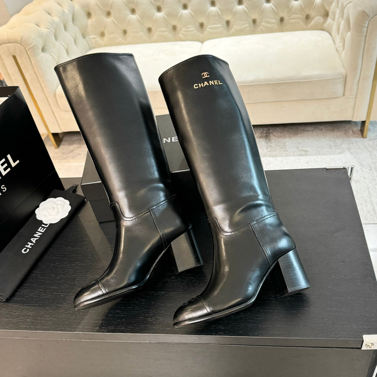 CC High Boots 75mm Black Print Cowhide