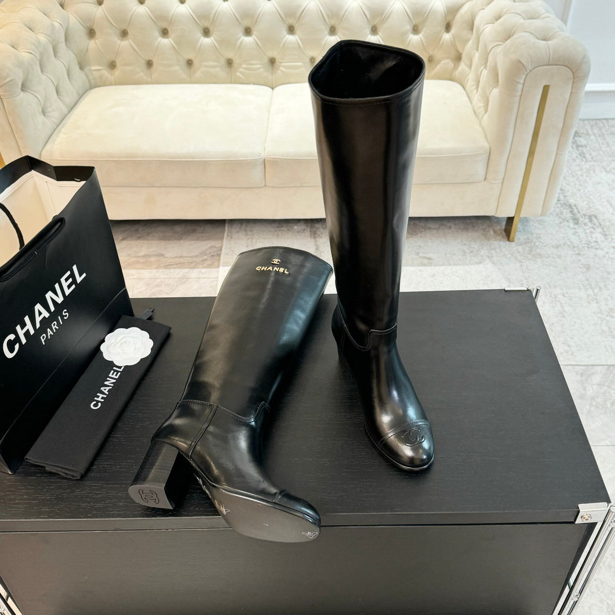 CC High Boots 75mm Black Print Cowhide