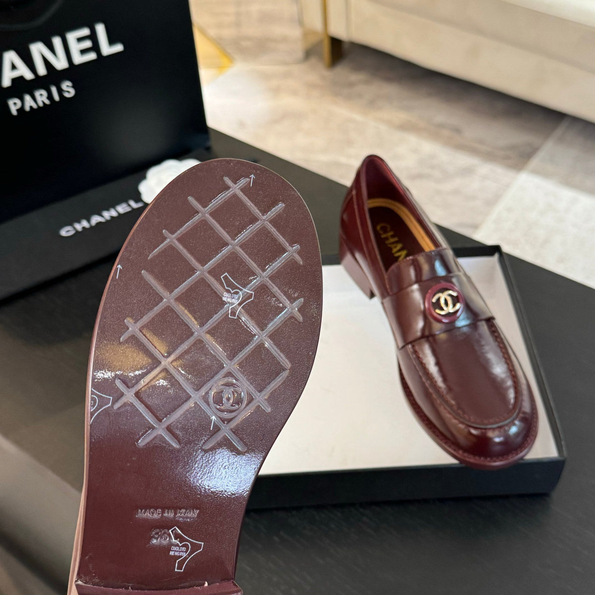 CC Moccasins Glossy Reddish Brown Cowhide