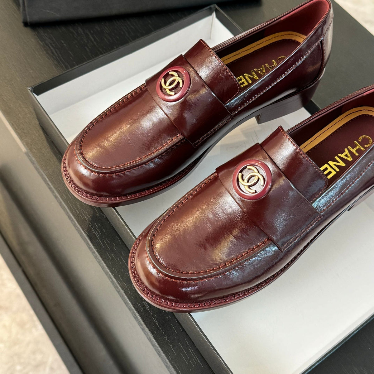 CC Moccasins Glossy Reddish Brown Cowhide