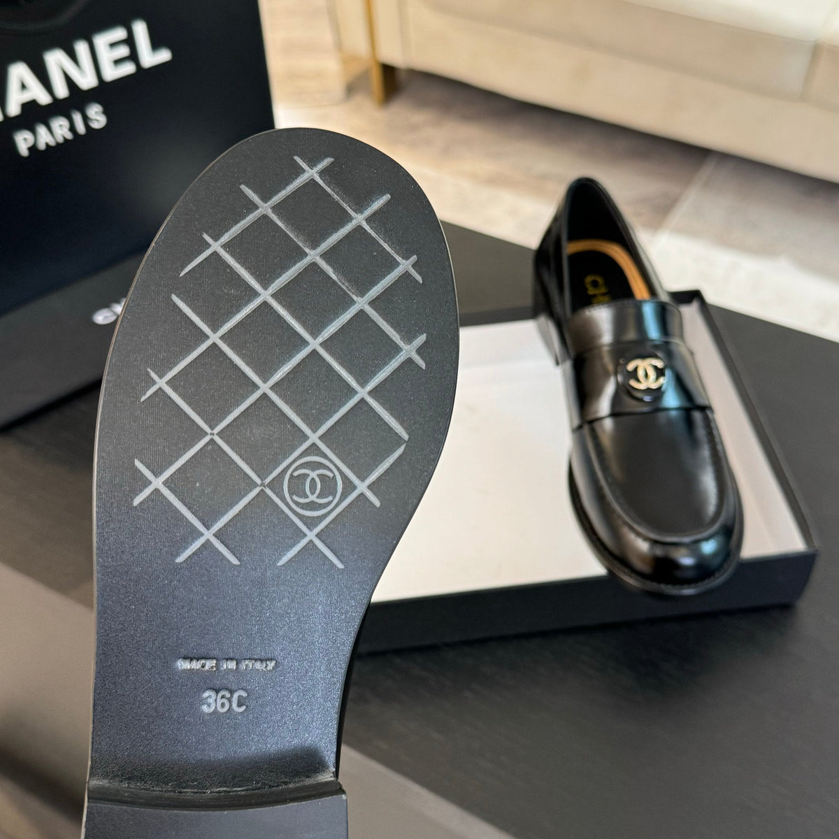 CC Moccasins Glossy Black Cowhide