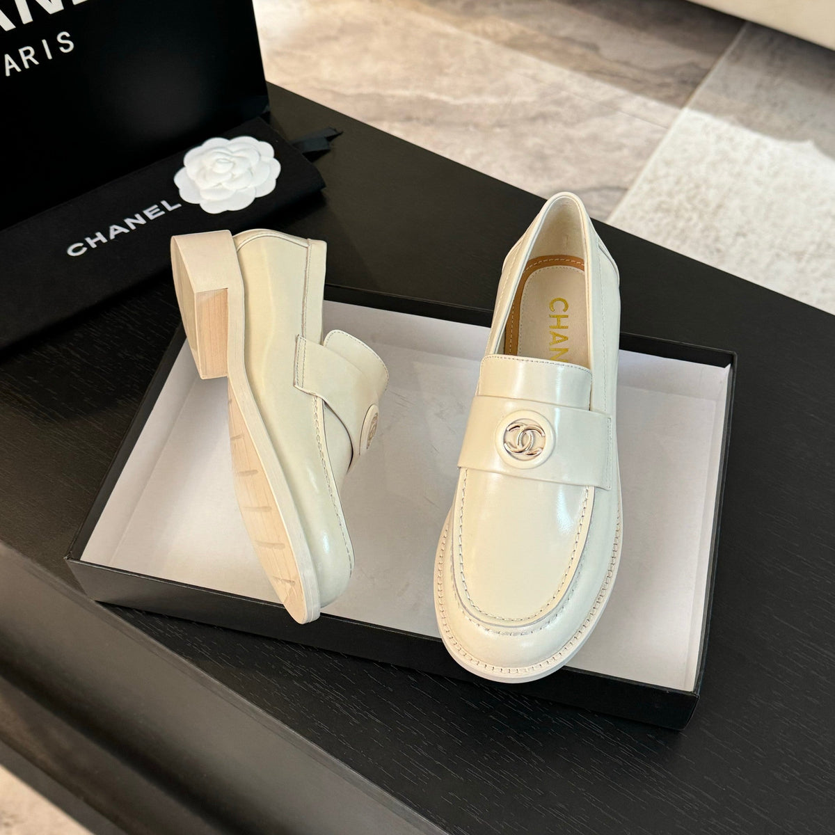 CC Moccasins Glossy White Cowhide