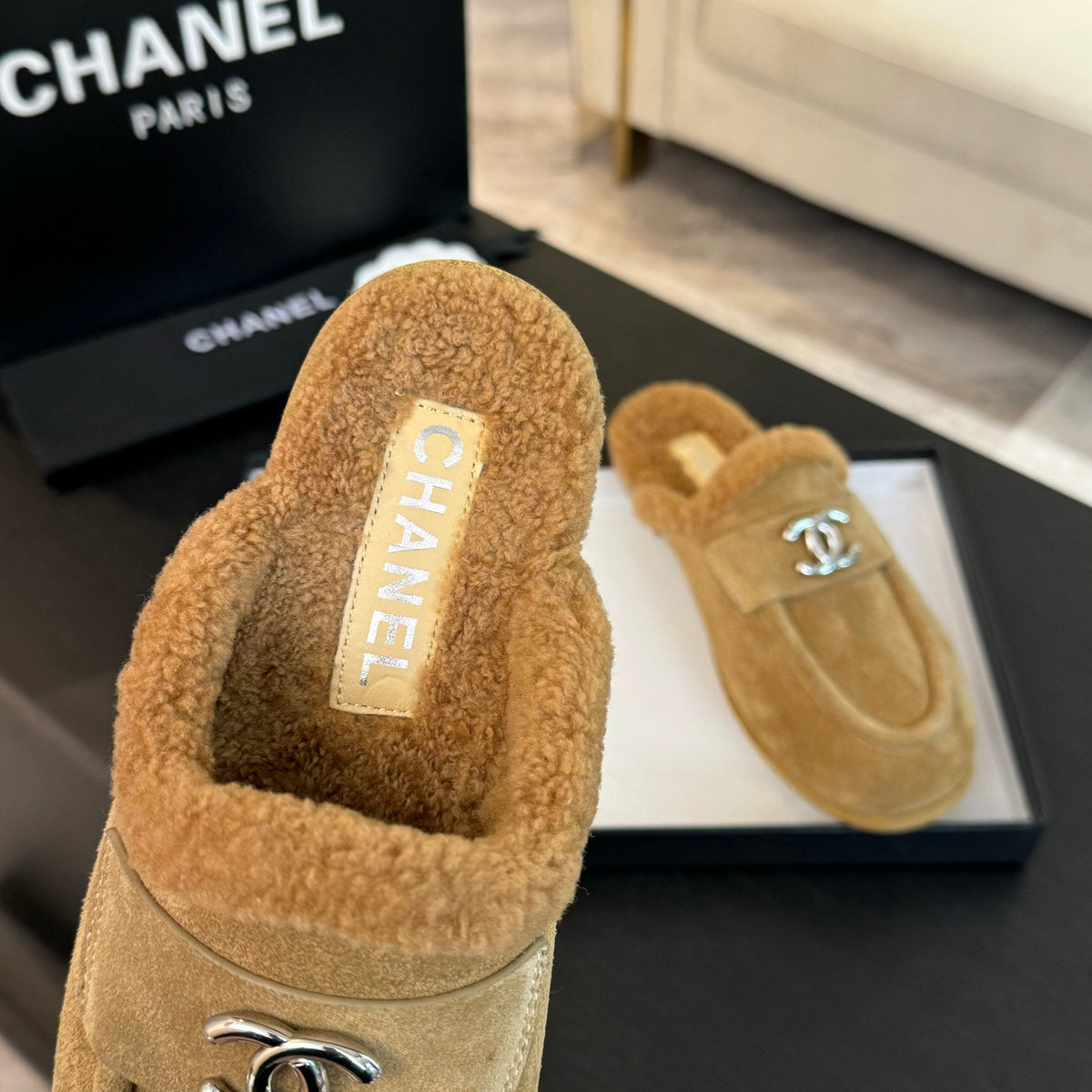 CC Mule Beige Suede Lamb Wool