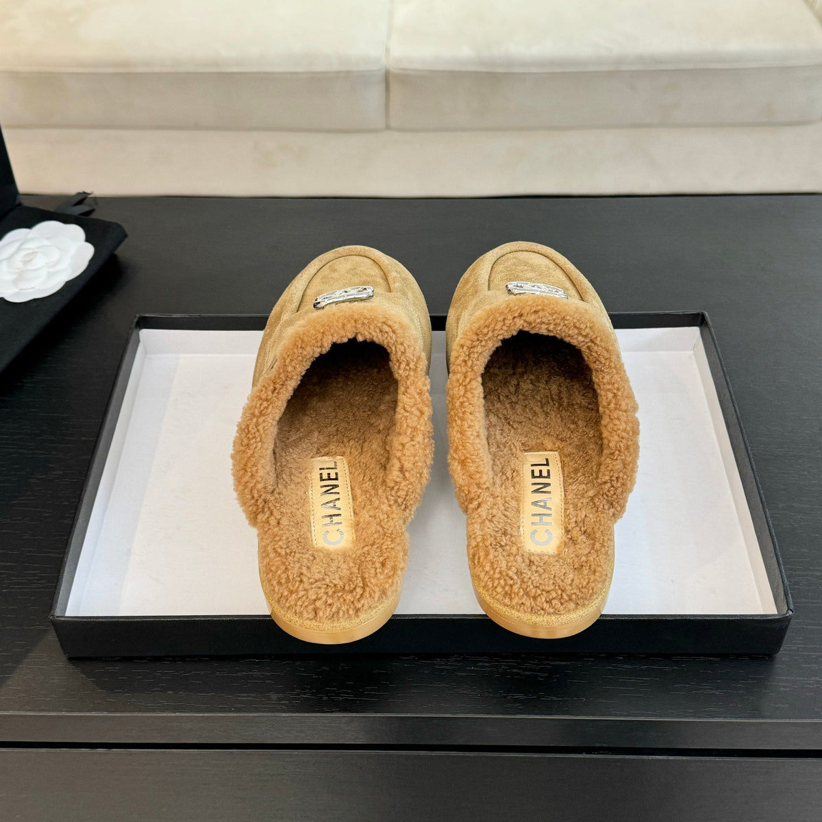 CC Mule Beige Suede Lamb Wool