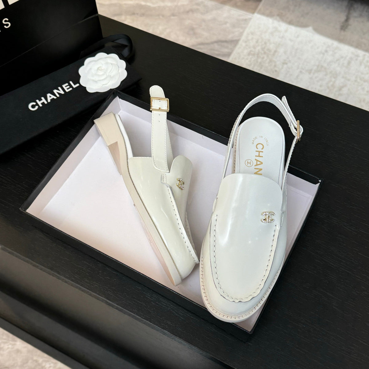 CC 25C Slingback Loafer White Patent Leather