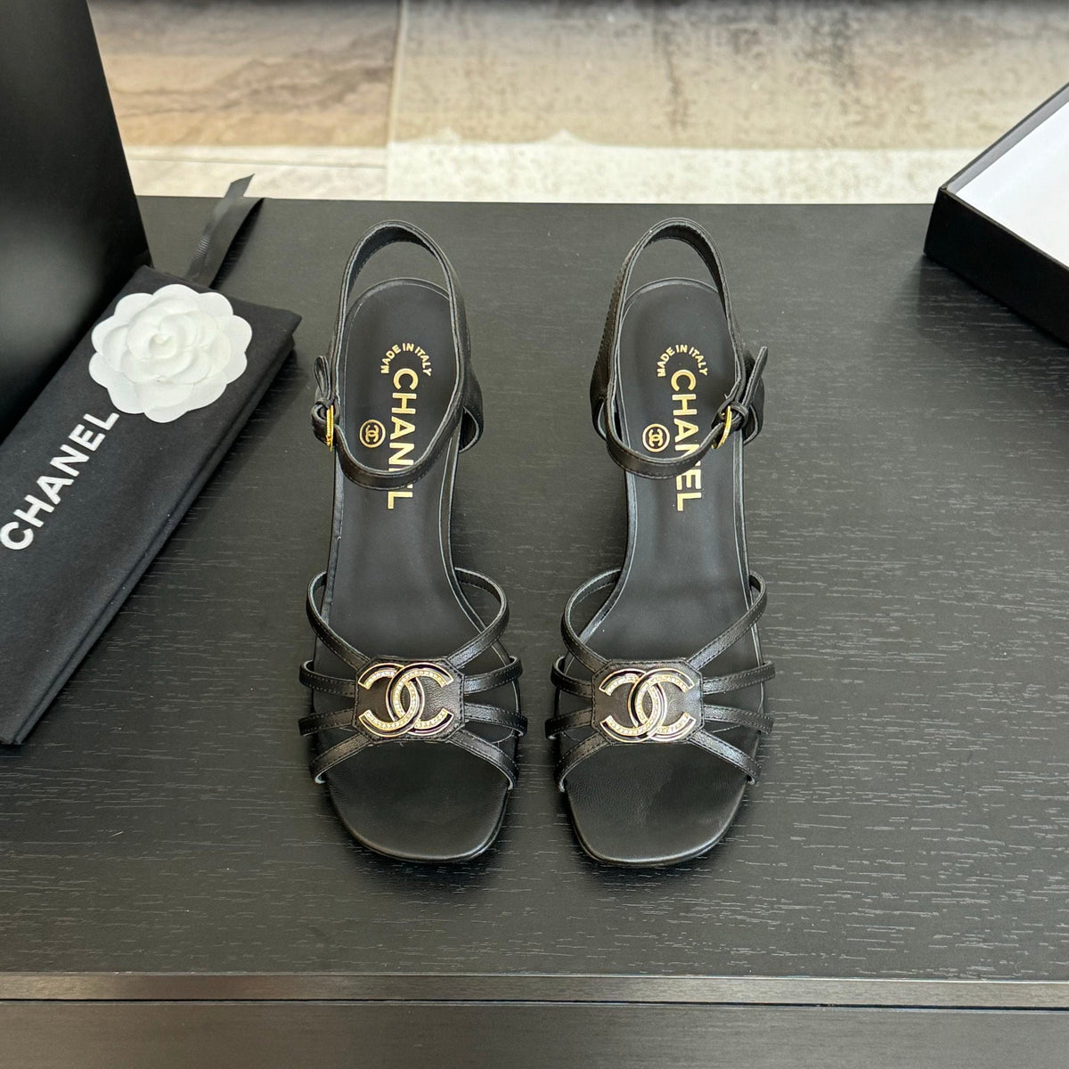 CC 85mm Sandal Black Sheepskin 212929