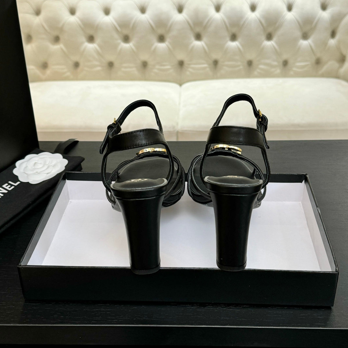 CC 85mm Sandal Black Sheepskin 212929