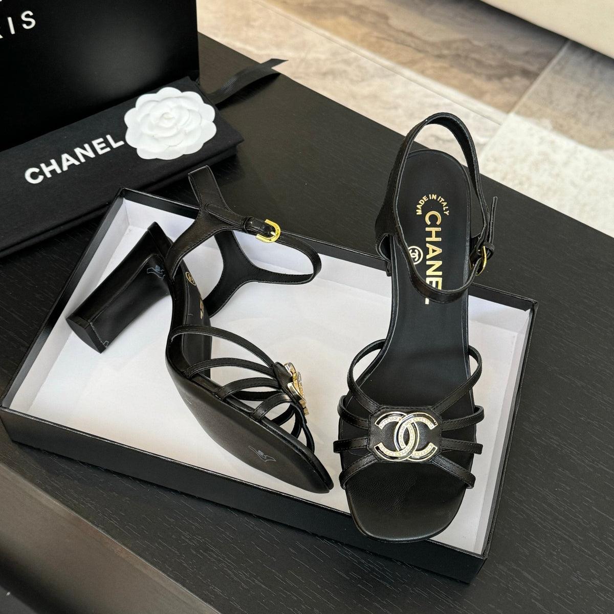 CC 85mm Sandal Black Sheepskin 212929