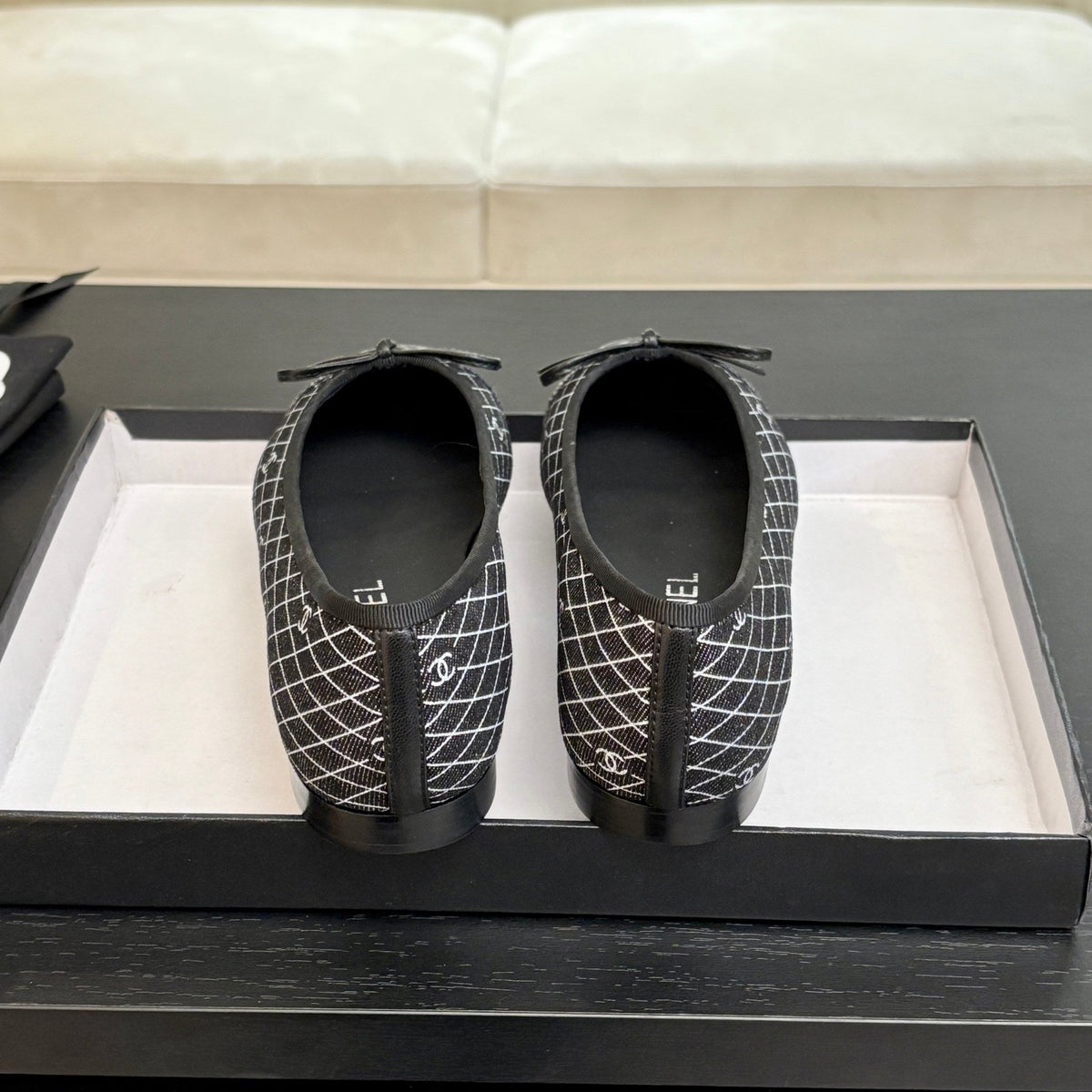 CC 25 Ballet Flat Black Grey Quilted Denim