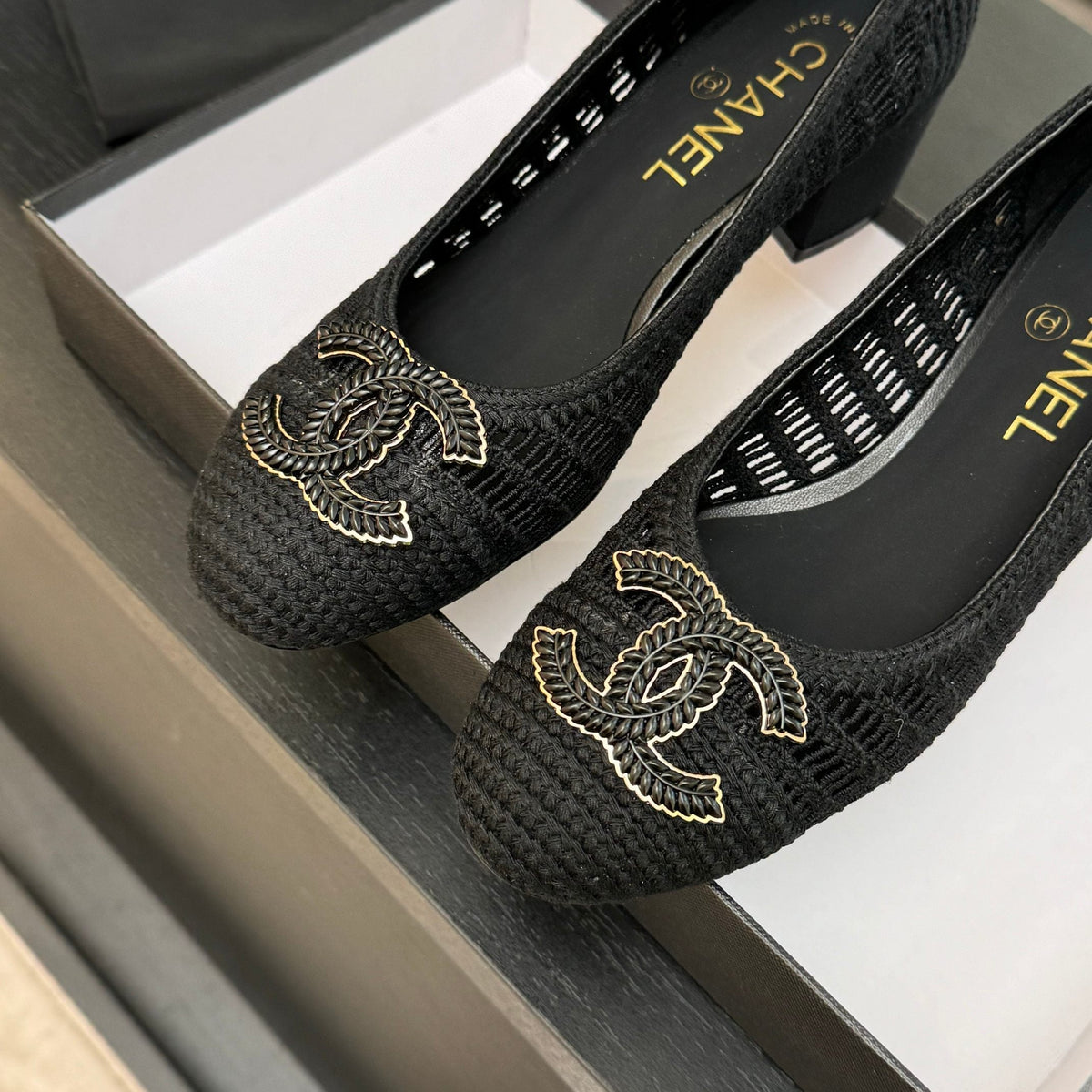 CC 25P Ballet Heel 50mm Black Raffia Large Logo