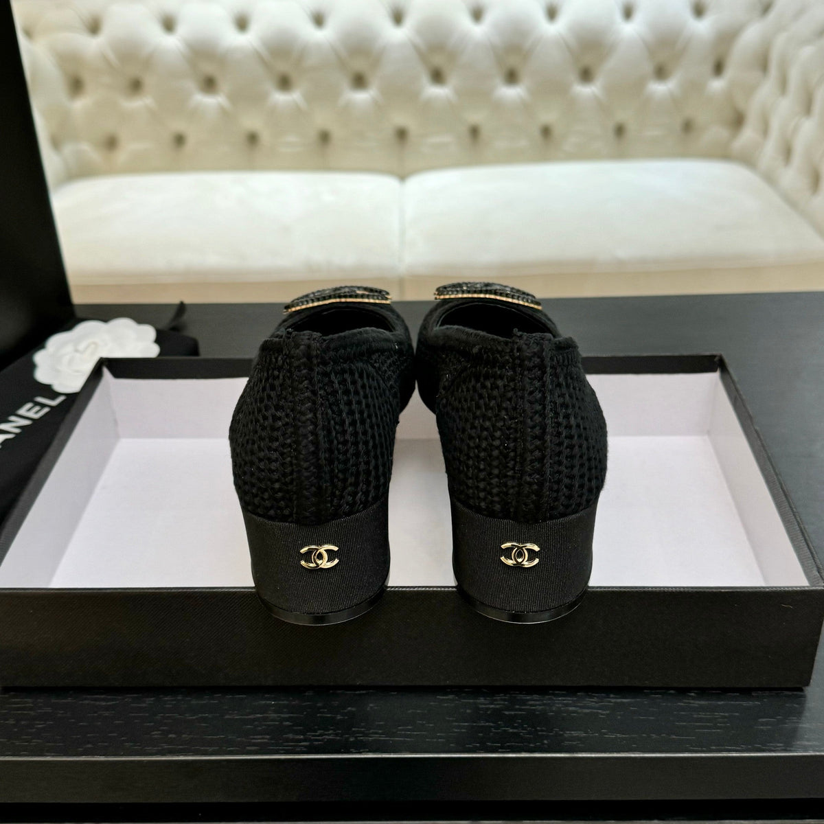 CC 25P Ballet Heel 50mm Black Raffia Large Logo