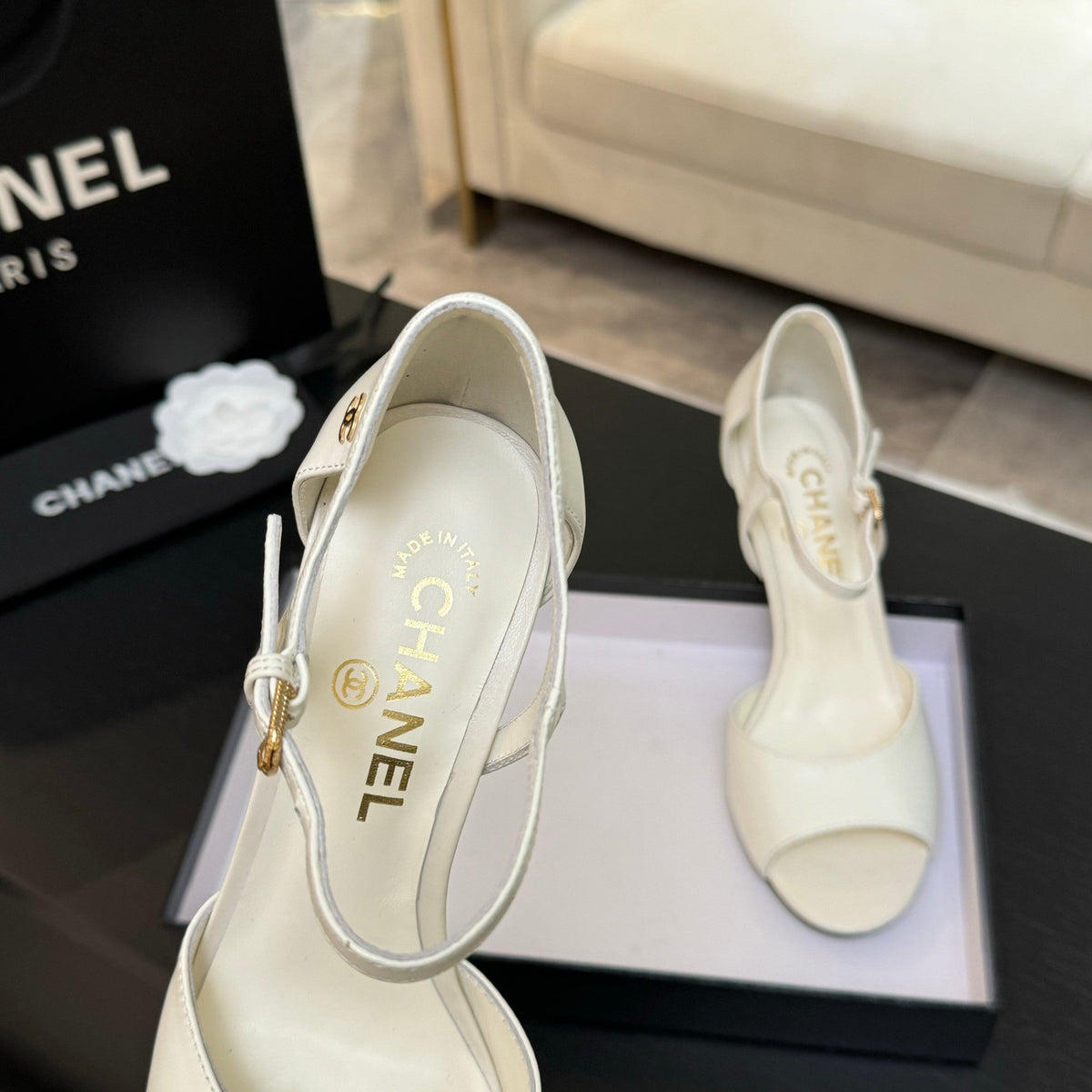 CC 25S Sandal Heel 85mm White Calfskin